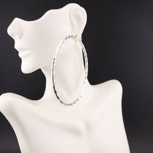 Statement Jewelry Women's Sterling Silver Extra Large Twisted Rope Hoop Earrings